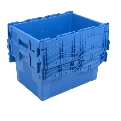 Transportkasse, 2-delt foldelåg, 600x400x265 mm , Blå, billede 1