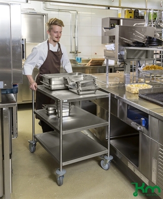 Fuldsvejset rustfrit rullebord, 3 hylder & rustfrie hjul, 825x575x900 mm, billede 1