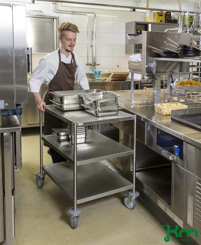 Fuldsvejset rustfrit rullebord, 3 hylder & rustfrie hjul, 825x575x900 mm, billede 1