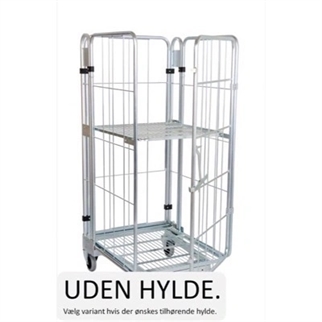 Foldbar rullecontainer m. hylder