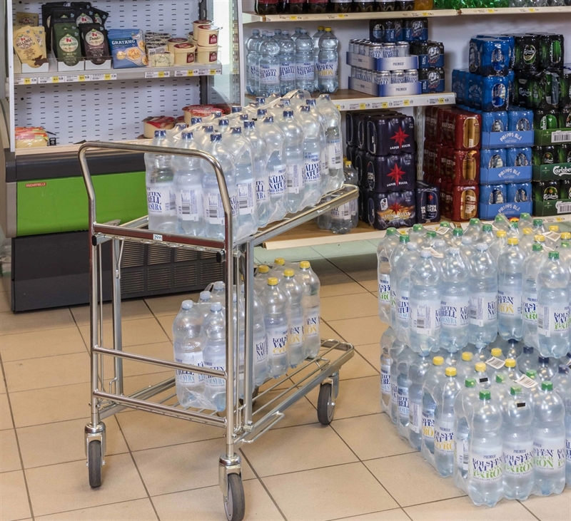 Indkøbsvogn m 2 hylder & bremse, 860x530x1010, billede 1