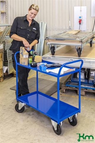 Blå rullevogn med hyldekant, 1080x450x1000 mm, billede 1