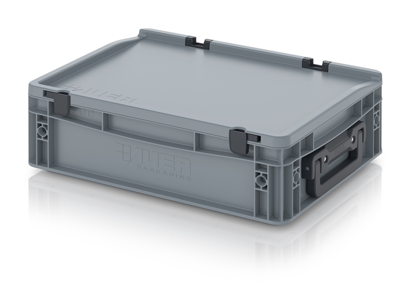 Kuffertkasse, robust, hængslet låg, 2 håndtag - på kortsiderne - 400x300x135 mm