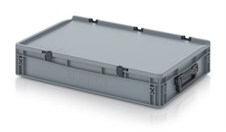 Kuffertkasse, robust, hængslet låg, 2 håndtag - på kortsiderne - 600x400x135 mm