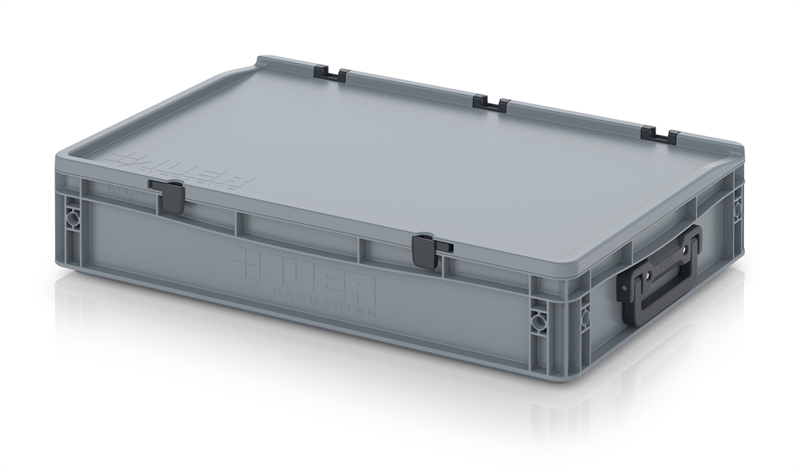 Kuffertkasse, robust, hængslet låg, 2 håndtag - på kortsiderne - 600x400x135 mm