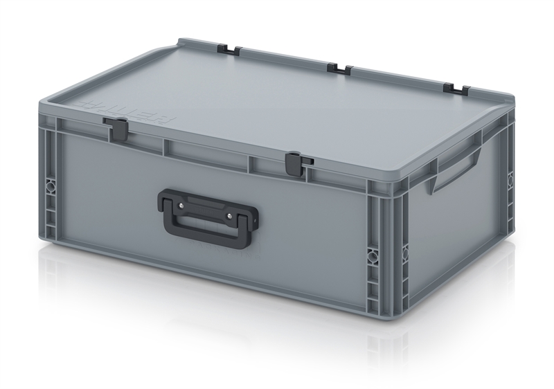 Kuffertkasse, robust, hængslet låg, 2 håndtag - på langsiderne - 600x400x235 mm