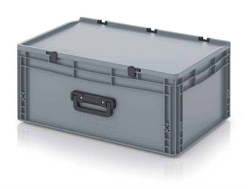 Kuffertkasse, robust, hængslet låg, 2 håndtag - på langsiderne - 600x400x285 mm