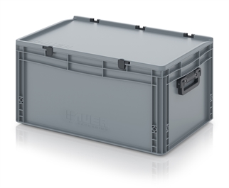 Kuffertkasse, robust, hængslet låg, 2 håndtag - på kortsiderne - 600x400x335 mm