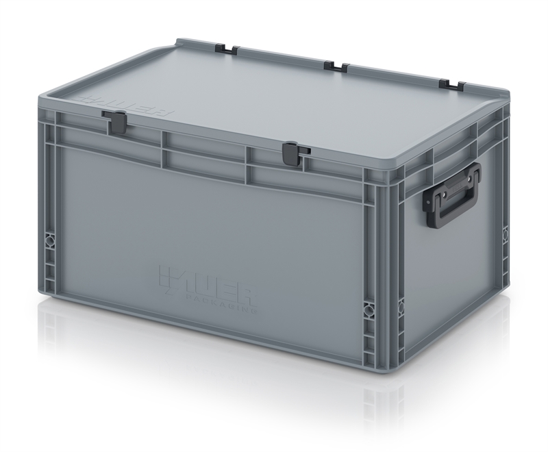 Kuffertkasse, robust, hængslet låg, 2 håndtag - på kortsiderne - 600x400x335 mm
