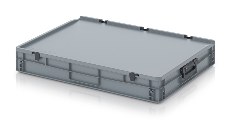 Kuffertkasse, robust, hængslet låg, 2 håndtag - på kortsiderne - 800x600x135 mm