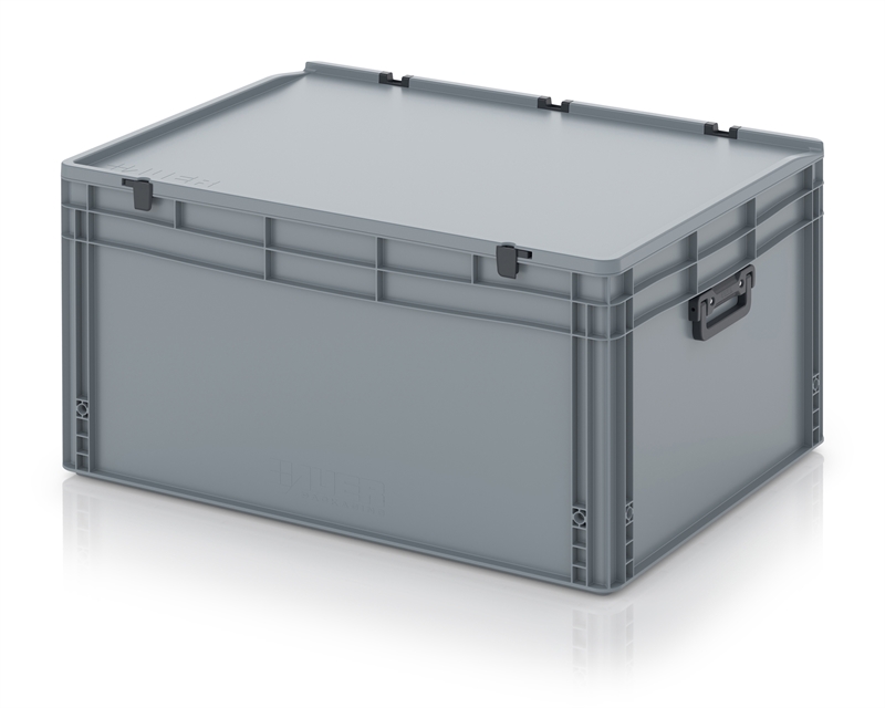 Kuffertkasse, robust, hængslet låg, 2 håndtag - på kortsiderne - 800x600x435 mm